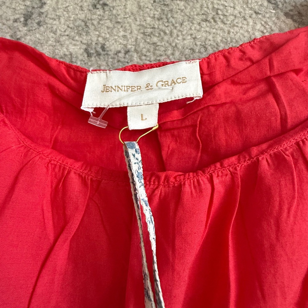 Jennifer & Grace Coral Red Eyelet Sleeveless Bubble Hem Top CT7015M NWT Large - Picture 2 of 6
